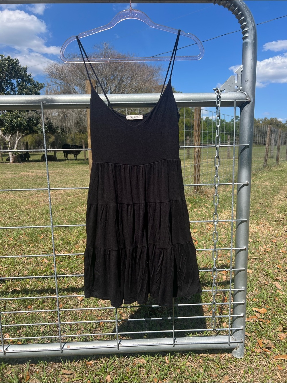 Women's Black Tiered Spaghetti Strap Dress